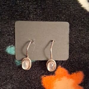 Sterling Silver Moonstone Drop Earrings - Clear/White